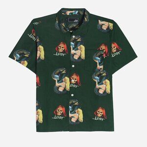 lost short sleeve button down green with skulls brand new with tags